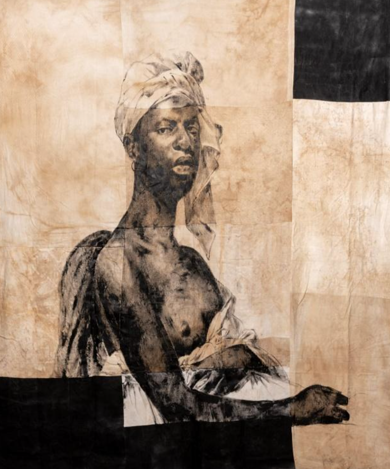 Madeleine after M.-G. Benoist (Roméo Mivekannin), 2019, acrílico y baño de elixir sobre tela, Galería Cécile Fakhoury (Abidjan, Costa de Marfil).